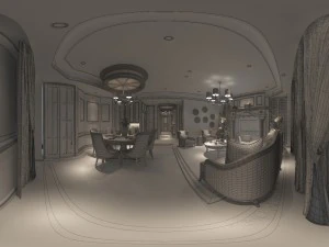 panoramic american style living room restaurant space 12 3D Model
