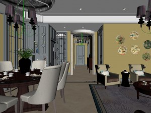 panoramic american style living room restaurant space 12 3D Model