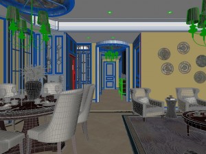 panoramic american style living room restaurant space 12 3D Model