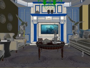panoramic american style living room restaurant space 12 3D Model