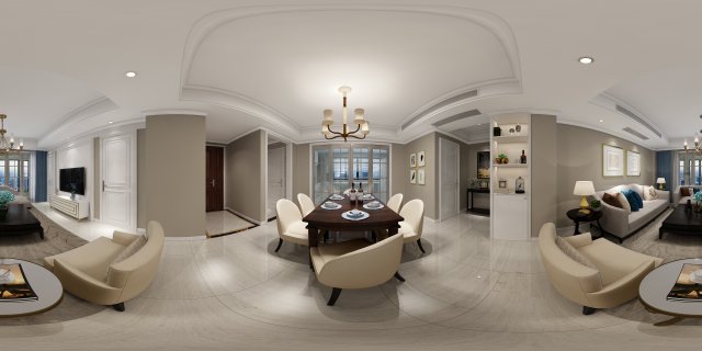 panoramic american style living room restaurant space 14 3Dモデル .c4d .max .obj .3ds .fbx .stl .blend 