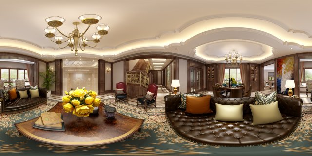 panoramic american style living room restaurant space 15 3D 모델 .c4d .max .obj .3ds .fbx .stl .blend 