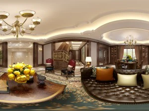 Панорамная гостиная в американском стиле, ресторан, помещение 15 3D Модель