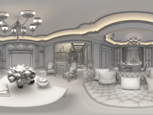 panoramic american style living room restaurant space 15 3D 모델