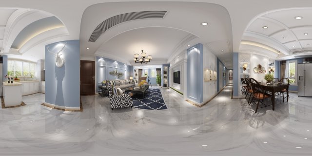 panoramic american style living room restaurant space 16 3D Модель .c4d .max .obj .3ds .fbx .stl .blend