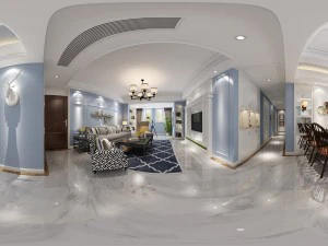 panoramic american style living room restaurant space 16 3D Model