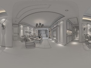 panoramic american style living room restaurant space 16 3D Модель