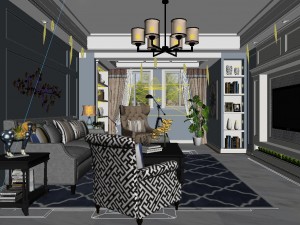 panoramic american style living room restaurant space 16 3D Модель