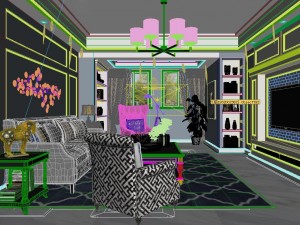 panoramic american style living room restaurant space 16 3D Модель