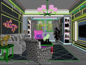 panoramic american style living room restaurant space 16 3D Модель