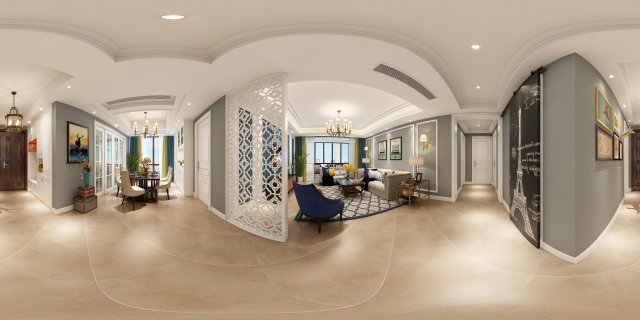panoramic american style living room restaurant space 17 3D Model .c4d .max .obj .3ds .fbx .stl .blend 