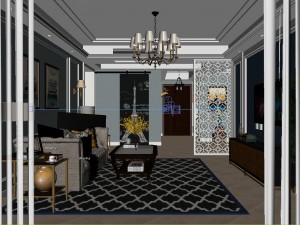 panoramic american style living room restaurant space 17 3D Model