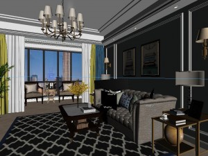 panoramic american style living room restaurant space 17 3D Model