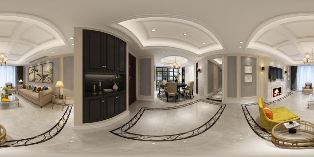 panoramic american style living room restaurant space 18 3Dモデル .c4d .max .obj .3ds .fbx .stl .blend 