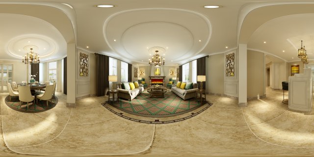 panoramic american style living room restaurant space 19 3Dモデル .c4d .max .obj .3ds .fbx .stl .blend 