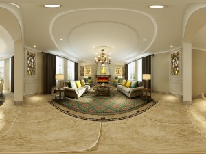 panoramic american style living room restaurant space 19 3D Модель