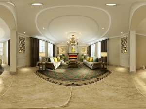 panoramic american style living room restaurant space 19 3D Model