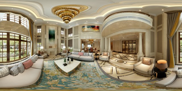 panoramic american style living room restaurant space 20 3D Model .c4d .max .obj .3ds .fbx .stl .blend 