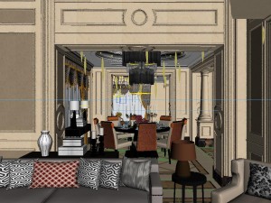 panoramic american style living room restaurant space 20 3D Model