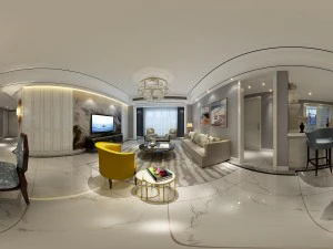 パノラマアメリカンスタイルのリビングルームレストランスペース21 3Dモデル