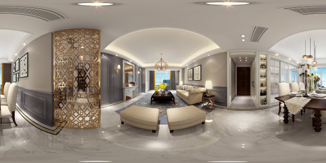 panoramic american style living room restaurant space 22 3D 모델 .c4d .max .obj .3ds .fbx .stl .blend