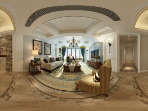 panoramic american style living room restaurant space 23 3D Model