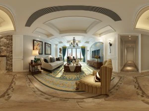 Панорамная гостиная в американском стиле, ресторан, пространство 23 3D Модель