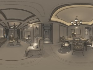 panoramic american style living room restaurant space 23 Modello 3D