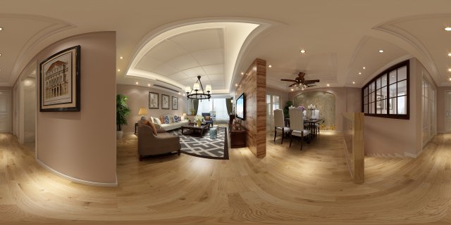 panoramic american style living room restaurant space 24 3D Model .c4d .max .obj .3ds .fbx .stl .blend 