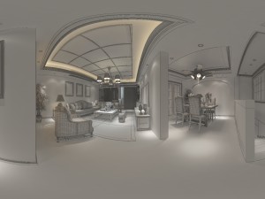 panoramic american style living room restaurant space 24 3D Model