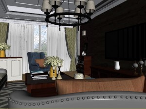 panoramic american style living room restaurant space 24 3D Model