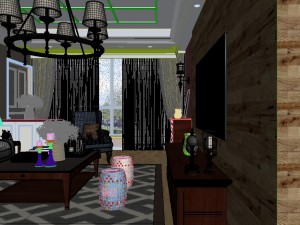 panoramic american style living room restaurant space 24 3D Model