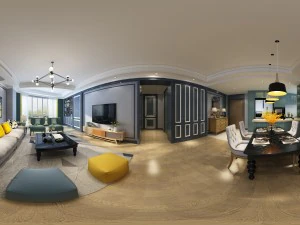 パノラマ ビュー アメリカン スタイルのリビング ルーム ダイニング ルーム 25 3Dモデル