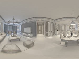 panoramic view american style living room dining room 25 Modèle 3D