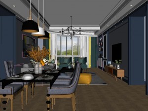 panoramic view american style living room dining room 25 Modèle 3D