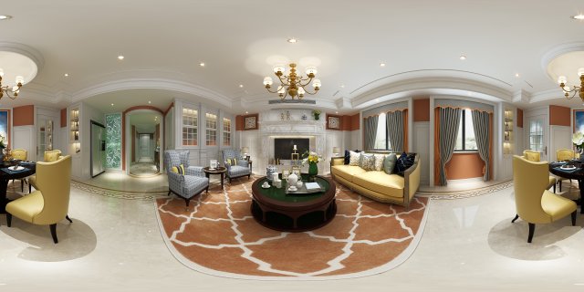 panoramic american style living room restaurant space 26 Modèle 3D .c4d .max .obj .3ds .fbx .stl .blend 