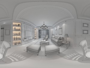 panoramic american style living room restaurant space 27 3D 모델