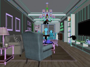 panoramic american style living room restaurant space 27 3D 모델