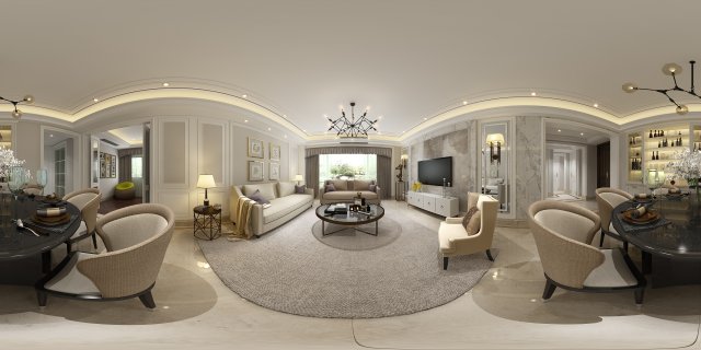 panoramic american style living room restaurant space 28 Model 3D .c4d .max .obj .3ds .fbx .stl .blend