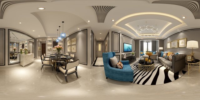 panoramic american style living room restaurant space 29 Modelo 3D .c4d .max .obj .3ds .fbx .stl .blend
