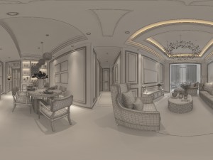 panoramic american style living room restaurant space 29 3D 모델