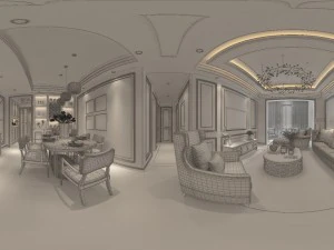 panoramik amerikan tarzı oturma odası restoran alanı 29 3D Model