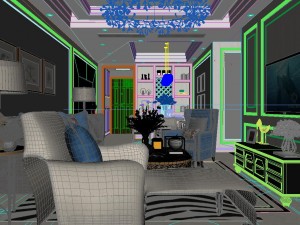 panoramic american style living room restaurant space 29 3D 모델