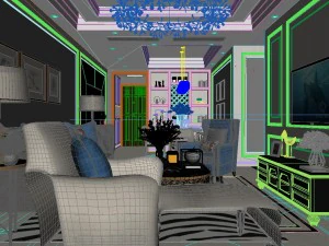 panoramik amerikan tarzı oturma odası restoran alanı 29 3D Model