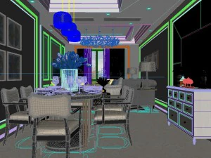 panoramik amerikan tarzı oturma odası restoran alanı 29 3D Model