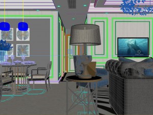 panoramic american style living room restaurant space 29 3D 모델