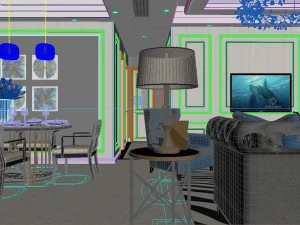 panoramik amerikan tarzı oturma odası restoran alanı 29 3D Model