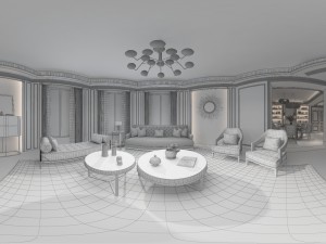 panoramic american style living room restaurant space 30 3D 모델