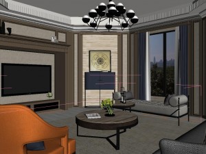 panoramic american style living room restaurant space 30 3D 모델