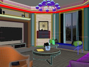 panoramic american style living room restaurant space 30 3D 모델